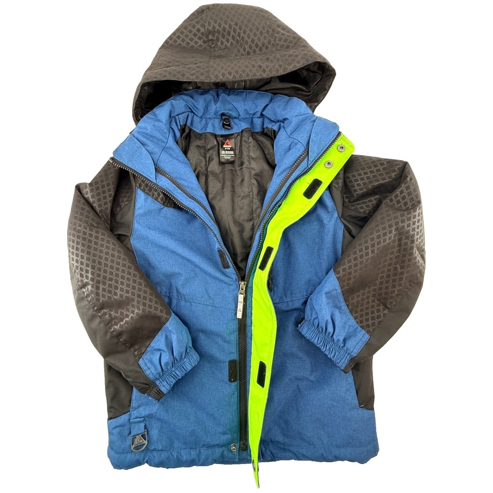 Gerry Boys Winter Jacket Size 7/8 Blue Black Hooded Insulated Ski Coat Youth